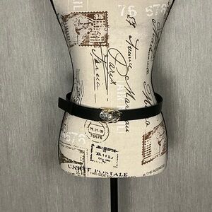 Dior Black Leather Belt with Gold Buckle and Pearl 38 inches